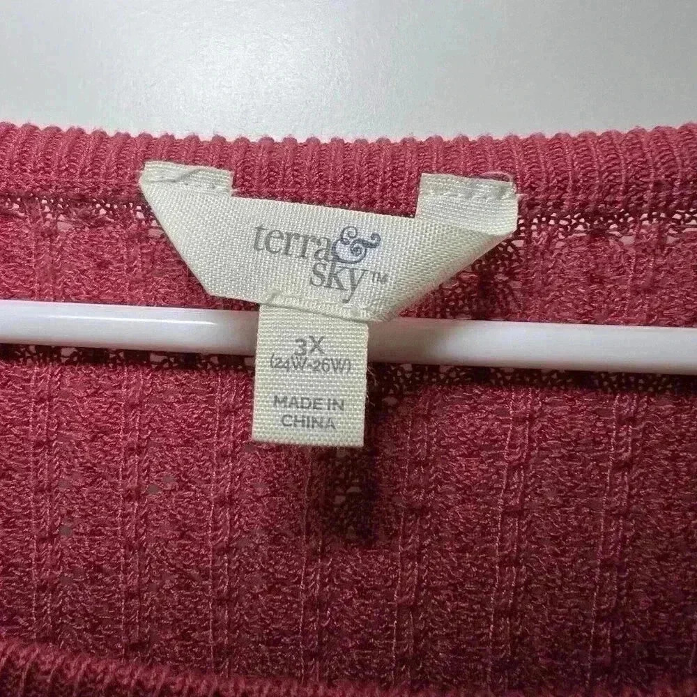 Terra Sky 3x Pink Knit Textured Sweater With Puff Sleeves Plus Size Tops - Picture 4 of 10